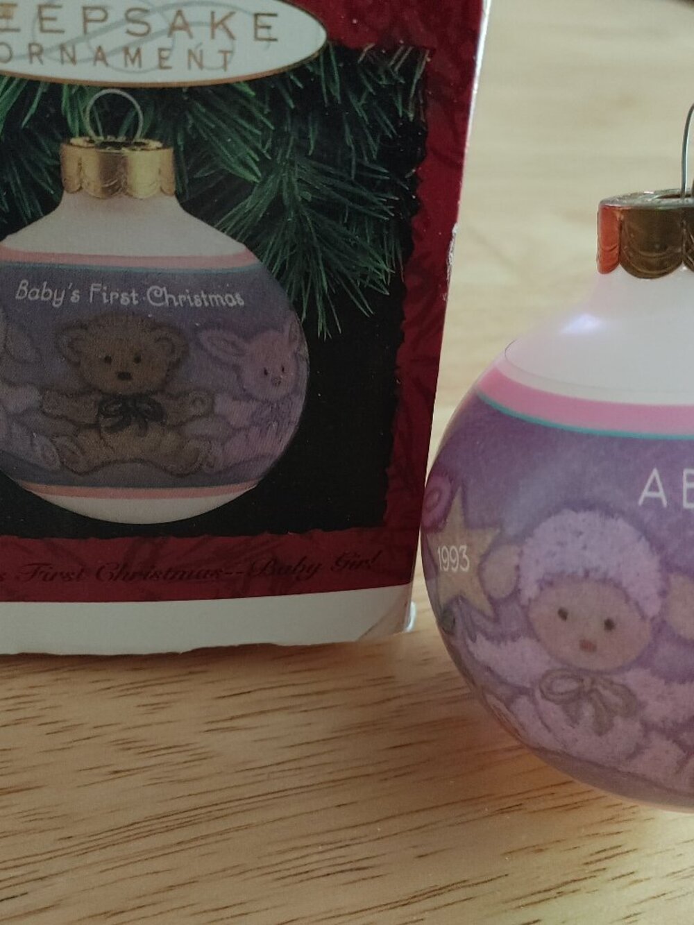 Vintage 1993 Hallmark Keepsake Glass Ornament "Baby Girls First Christmas"